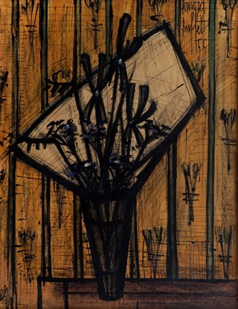 BERNARD BUFFET (1928-1999) Bouquet d'iris 1955acquerello su carta montata su...