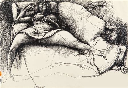 RENATO GUTTUSO (1912-1987) Due Figure 1968disegno a inchiostro su carta cm...