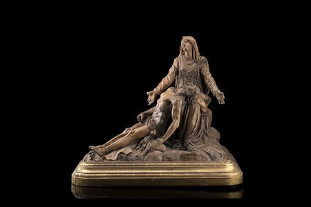 Arte del secolo XVIII "Cristo deposto" scultura in terracotta poggiante su...