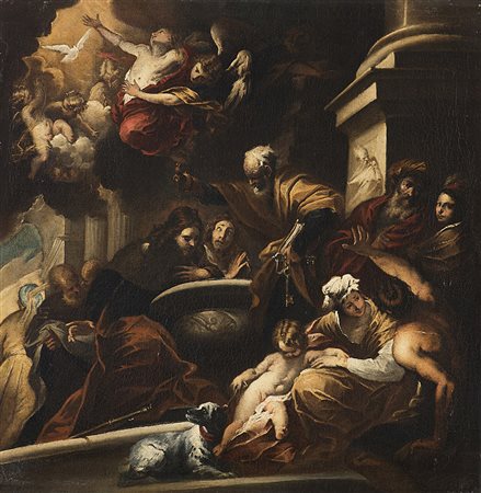 Valerio Castello (Genova 1624 - 1659)Battesimo di San Giacomoolio su tela cm...