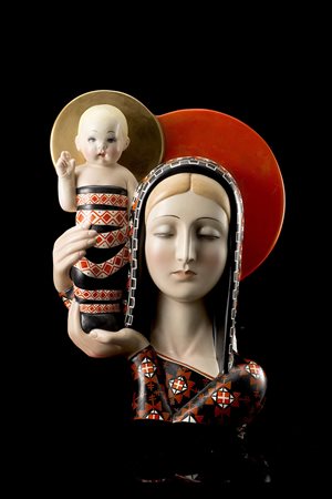 Andrea Bologna "Piastra - Madonna pompeiana"Ceramica formata a colaggio e...