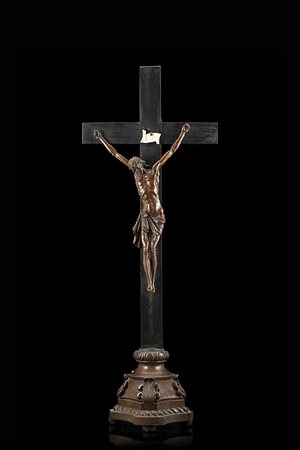 Arte dell'inizio del secolo XVIII "Cristo" scultura in bosso, crocifisso in...