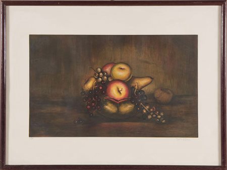 Paolo Cavalieri (XX), “Cesto di frutta”. Litografia a colori su carta,...