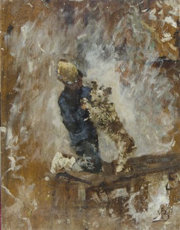 Mosè Bianchi 1840-1904 "Bambino con cane" cm. 32x24 - olio su tavola...