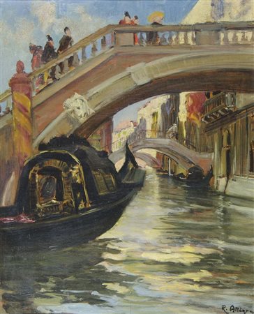 Raymond Allegre 1857-1933 "Turisti a Venezia" cm. 46x37 - olio su tavola...