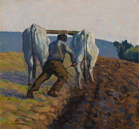 Giovanni March (Tunisi 1894 - Livorno 1974)"L'aratura"olio su tela (cm...