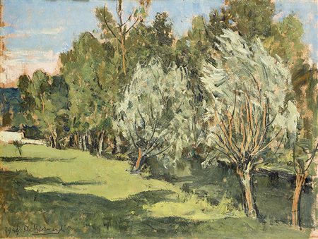 Domenico De Bernardi (Besozzo 1892 - 1963)"Paesaggio con alberi" 1944 olio su...