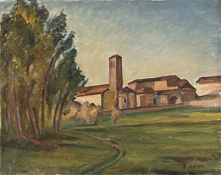 Raffaele De Grada (Milano 1885 - 1957)"La Basilica di Agliate" olio su tela...