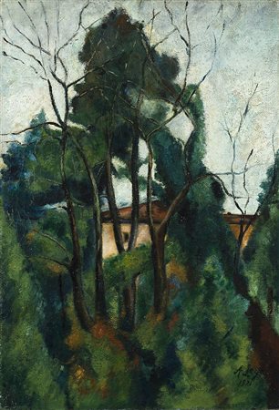 Achille Lega (Brisighella 1899 - Firenze 1934)"Paesaggio con alberi" 1921...