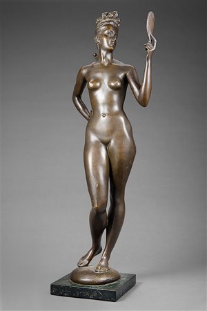 Athos Renzo Brioschi (Palazzolo 1910 - 2000)"Vanitas" scultura in bronzo (h...