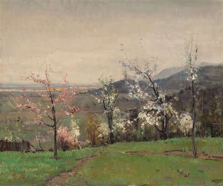 Carlo Musso (Torino 1907 - 1968)"Primavera sulla collina torinese"olio su...