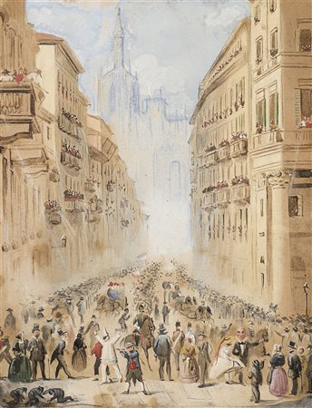 Angelo Inganni (Brescia 1807 - Gussago (BS) 1880) "Carnevale di Milano" 1835...