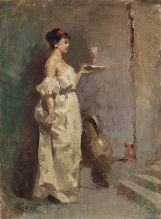 Francesco Didioni (Milano 1839 - Stresa 1895)"Donna con vassoio" olio su tela...