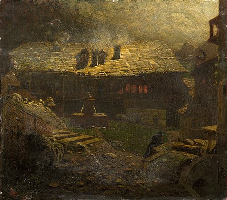 Mario De Maria (Bologna 1852 - 1924)"Notturno" olio su cartone (cm 50x54)...
