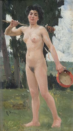 Raffaello Sorbi (Firenze 1844 - 1931)"Nudo"olio su tavoletta (cm...