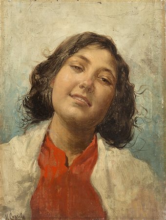 Vincenzo Caprile (Napoli 1856 - 1936)"Fanciulla" olio su tela (cm 32x24)...