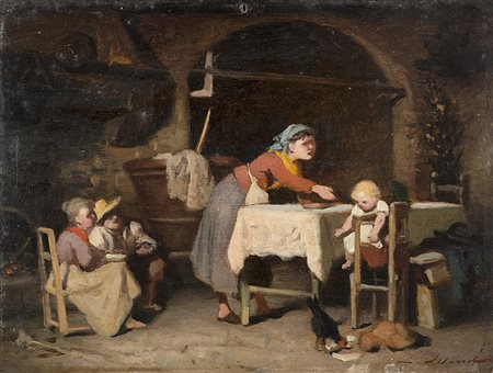 Luigi Bechi (Firenze 1830 - 1919)"Il rimprovero"olio su tavoletta (cm 14 x...