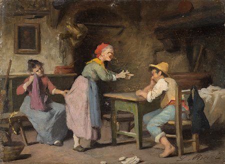 Luigi Bechi (Firenze 1830 - 1919)"Scenetta famigliare"olio su tavoletta (cm...