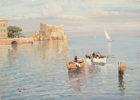 Fausto Pratella (Napoli 1888 - 1946)"Marina con barche"olio su tavola (cm...