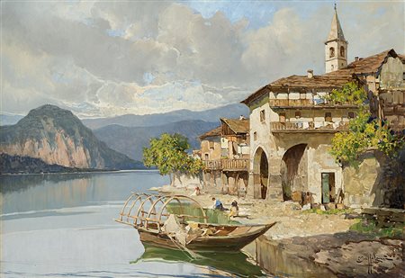 Bruto Mazzolani (Ferrara 1880 - Milano 1949)"Scorcio del Lago Maggiore"olio...