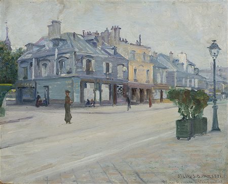 Sylvius Paoletti (Venezia 1864 - 1921)"Rue Royale Versailles"olio su cartone...