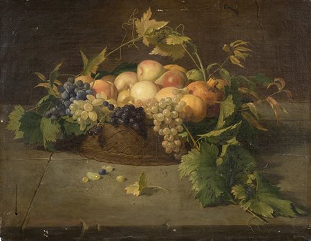 Vincenzo Morani (Polistena 1809 - Roma 1870)"Cesto con frutta" 1850 olio su...