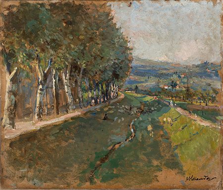 Alfonso Hollander (Ratisbona 1845 - Firenze 1923)"Lungo il Mugnone" olio su...