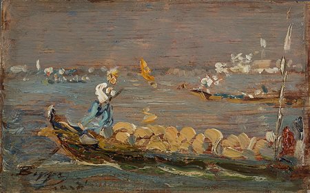 Beppe Ciardi (Venezia 1875 - Quinto 1932)"La barca dei montoni"olio su tavola...