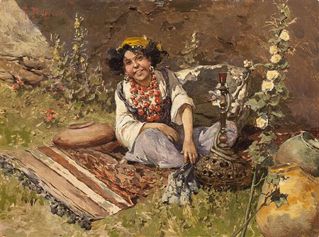 Riccardo Pellegrini (Milano 1863 - Crescenzago 1934)"La piccola araba"olio su...