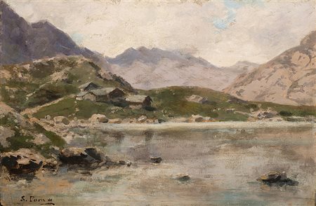 Silvio Poma (Trescore Balneario 1840 - Turate 1932)"Laghetto alpino"olio su...