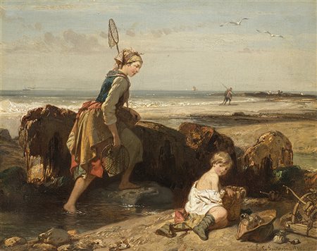 Eugène Modeste Edmond Le Poittevin (Parigi 1806 - 1870)"Pescatori sulla...