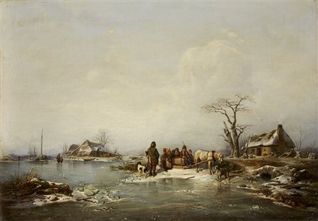 Ferdinand Frick (XIX Secolo 0)"Paesaggio invernale"olio su tela (cm...