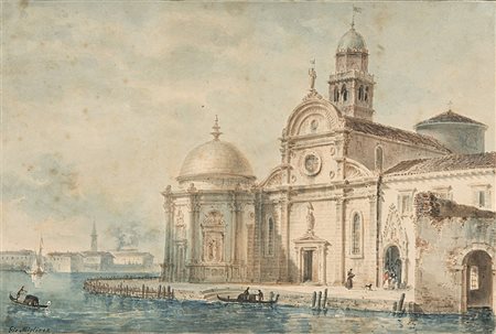 Giovanni Migliara (Alessandria 1785 - Milano 1837)"Scorcio della laguna con...
