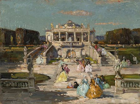 Emma Ciardi (Venezia 1879 - 1933)"Passeggiando nel giardino della villa" olio...