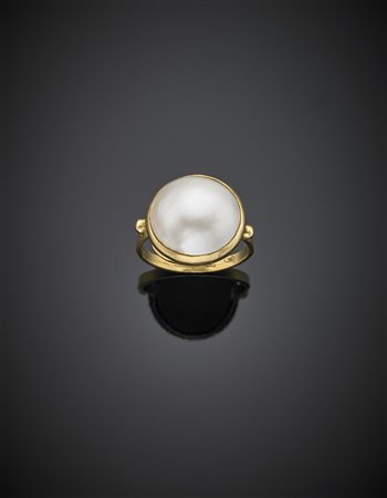 Anello in oro giallo con perla mabè di mm 14,66 g 5,32 misura 14/54.-ENYellow...