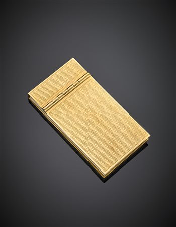 Porta block notes in oro giallo cesellato, netti g 35,83, lungh. cm 6,20,...