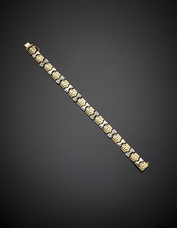 Bracciale modulare in oro giallo e bianco rifinito con diamanti, g 22,26,...