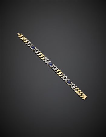 Bracciale in oro giallo e bianco a maglia groumette piatta, con diamanti e...