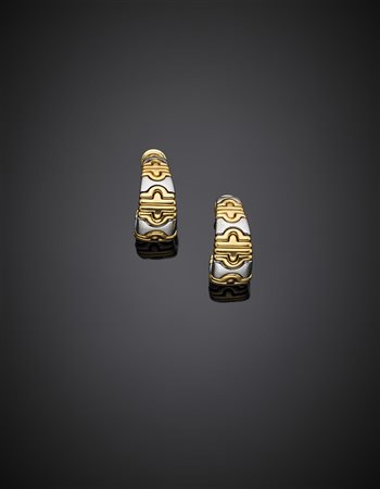 BULGARI"Parentesi" Orecchini acciaio e oro giallo, g 32,46, lungh. cm 3...