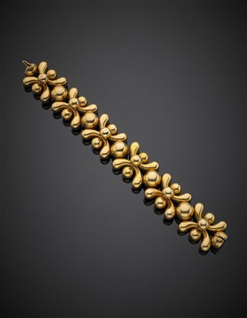 Bracciale modulare in oro giallo a boules e anse, g 100,87, lungh. cm 23...