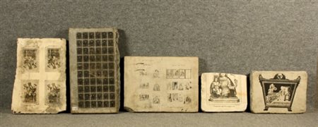Firmato. Lotto composto da cinque pietre litografiche di varie misure. XIX...