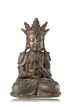 Buddha in bronzo laccato e dorato (difetti)Cina, dinastia Ming (1368-1644)(h....