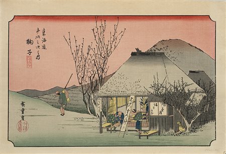 Dieci stampe raffiguranti paesaggi a colori stile di Hiroshige e tre stampe...