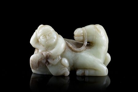 Gruppo in giada con fanciullo e cavalloCina, secolo XX(l. 13 cm.)-ENA jade...