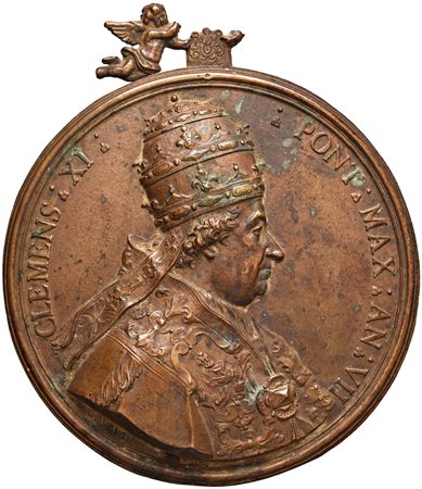 ROMA. Clemente XI (1700-1721) Medaglia uniface a sbalzo in bronzo (mm. 130)...
