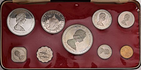 BAHAMA ISLAND. Serie 1971 con 9 monete in vari metalli. SPL/FDC. In astuccio.