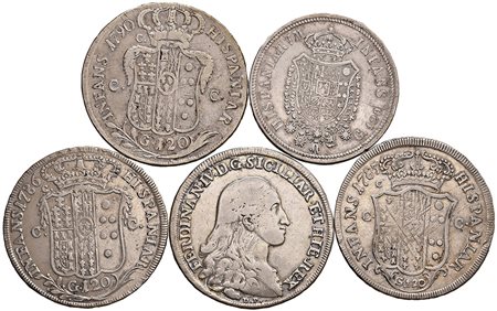 NAPOLI. Ferdinando IV (poi I). Lotto di 5 piastre: 1795, 1786, 1788, 1790 e...