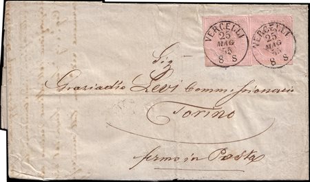 SARDEGNA 1855 (25 mag.)Lettera senza testo spedita da Vercelli per Torino...