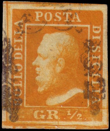 SICILIA 1859½gr. arancio scuro I tavolaFirma A. DienaUsed..........(Sass. 1e)