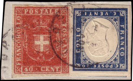 TOSCANA/SARDEGNA 1860 (6 nov.)Affrancatura mista formata da un 40c. carminio...